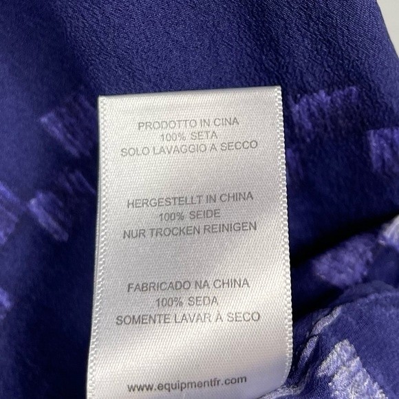 EQUIPMENT Femme Aubrey Pattern Ultra Marine 100% Silk Shift Dress Boho Size S - Picture 9 of 12